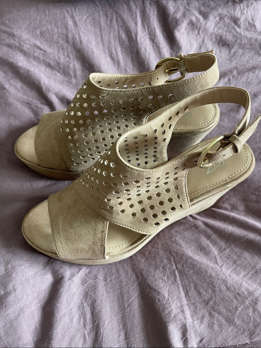 New York & Company Women’s Beige Open-Toe Slingback Wedge Sandals